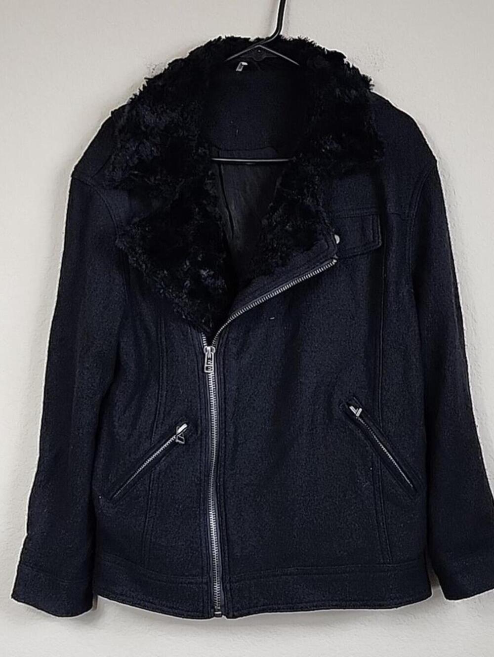 NWT $268 Free People Black Wool XS Faux Fur Coat Jacket